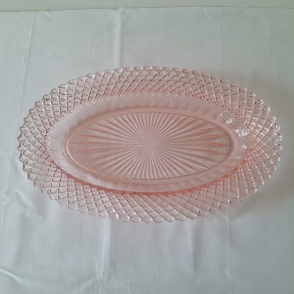 Vintage Depression Glass Pink Miss America Celery Dish Oval Shallow Bowl Plate - Picture 1 of 5